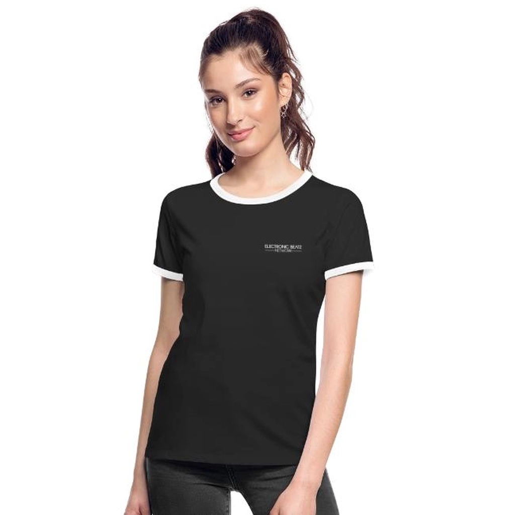 Merchandising: Frauen Kontrast-T-Shirt - Schwarz/Weiß