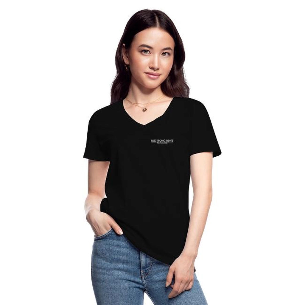 Merchandising: Klassisches Frauen-T-Shirt mit V-Ausschnitt - Schwarz